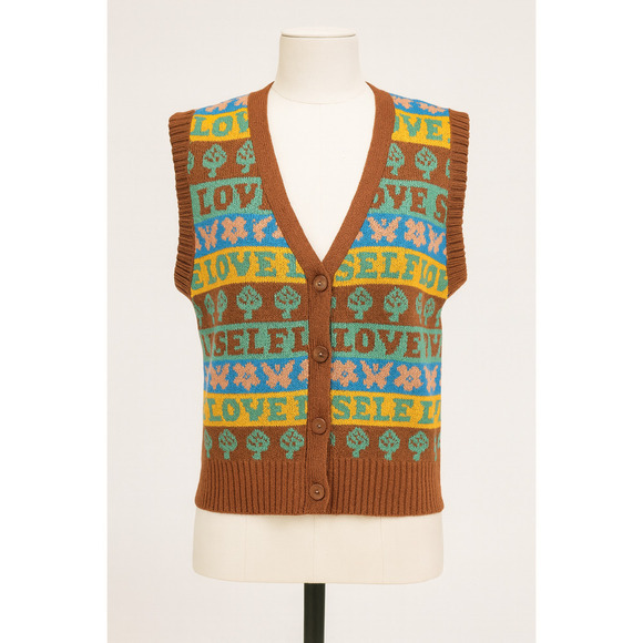 Rue21 Sweaters - Rue21 SELF LOVE Sweater Vest Small Pink Knit Graphic Y2K Kawaii NWT